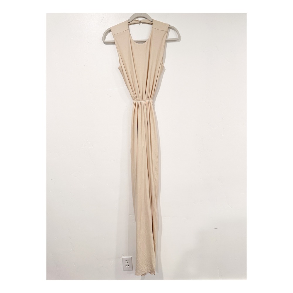 Michael Costello x REVOLVE Beige Cream Ribbed Maxi Dress Open Back Small NWT